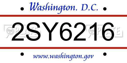 2SY6216 District Of Columbia License Plate