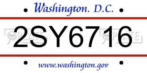 2SY6716 District Of Columbia License Plate