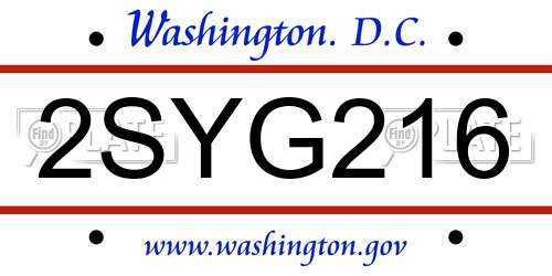 2SYG216 District Of Columbia License Plate