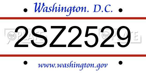 2SZ2529 District Of Columbia License Plate