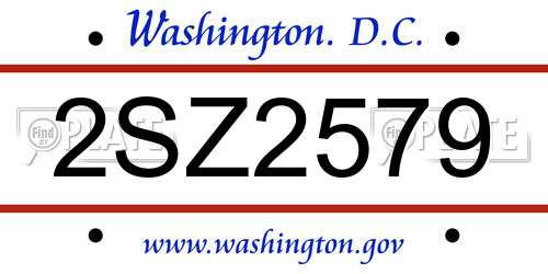 2SZ2579 District Of Columbia License Plate