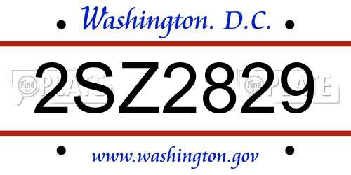 2SZ2829 District Of Columbia License Plate