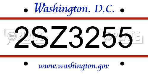 2SZ3255 District Of Columbia License Plate