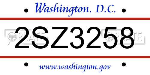 2SZ3258 District Of Columbia License Plate