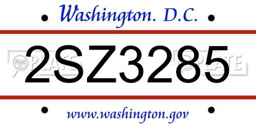 2SZ3285 District Of Columbia License Plate