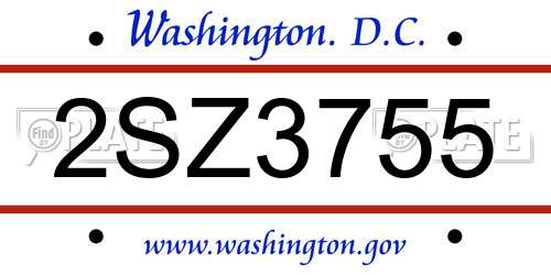 2SZ3755 District Of Columbia License Plate