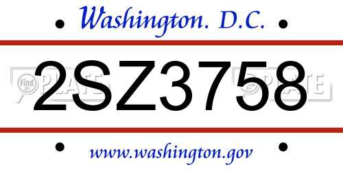 2SZ3758 District Of Columbia License Plate