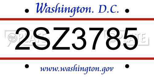 2SZ3785 District Of Columbia License Plate