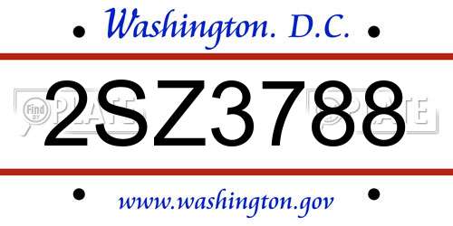 2SZ3788 District Of Columbia License Plate