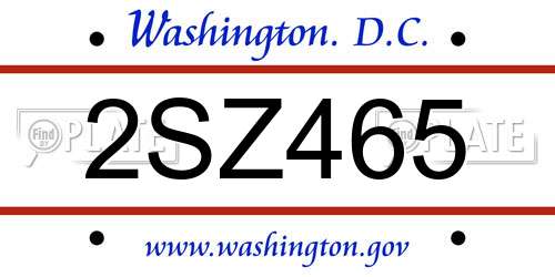 2SZ465 District Of Columbia License Plate
