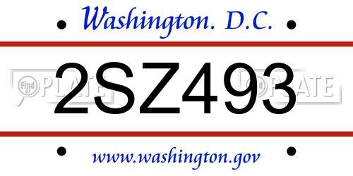 2SZ493 District Of Columbia License Plate