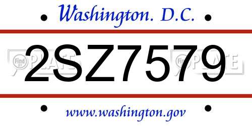 2SZ7579 District Of Columbia License Plate