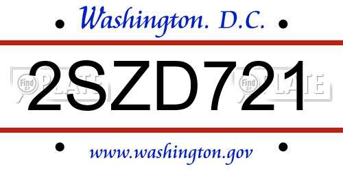 2SZD721 District Of Columbia License Plate