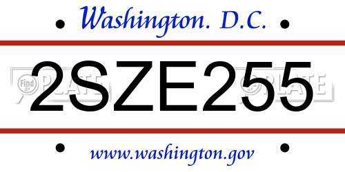 2SZE255 District Of Columbia License Plate