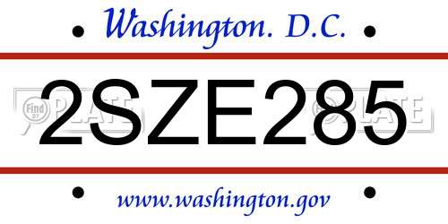 2SZE285 District Of Columbia License Plate