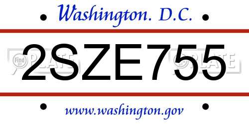 2SZE755 District Of Columbia License Plate