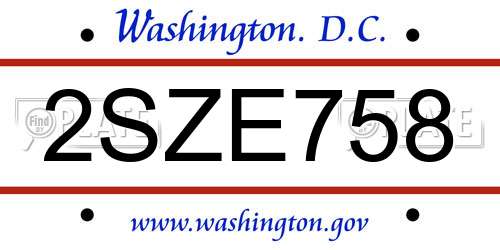 2SZE758 District Of Columbia License Plate