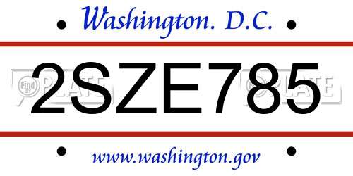 2SZE785 District Of Columbia License Plate