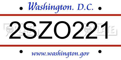 2SZO221 District Of Columbia License Plate