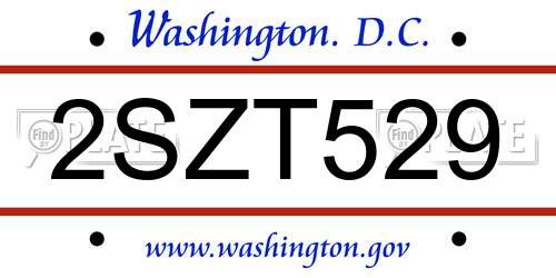 2SZT529 District Of Columbia License Plate