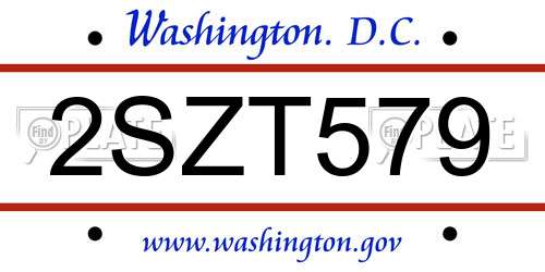 2SZT579 District Of Columbia License Plate