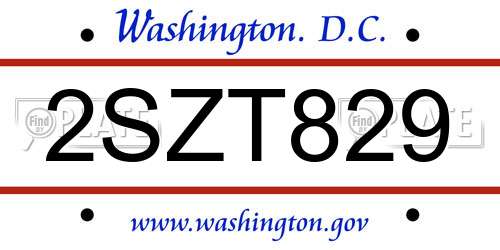 2SZT829 District Of Columbia License Plate