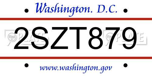 2SZT879 District Of Columbia License Plate