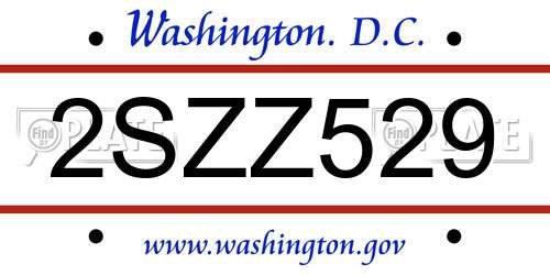 2SZZ529 District Of Columbia License Plate