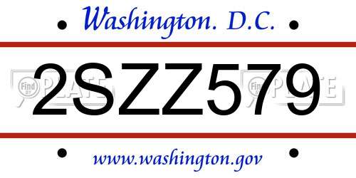 2SZZ579 District Of Columbia License Plate