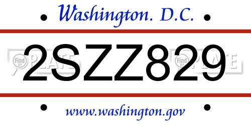 2SZZ829 District Of Columbia License Plate