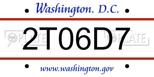 2T06D7 District Of Columbia License Plate