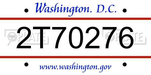 2T70276 District Of Columbia License Plate