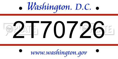 2T70726 District Of Columbia License Plate
