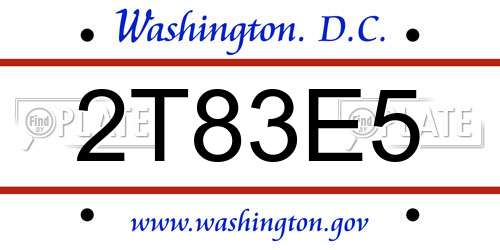 2T83E5 District Of Columbia License Plate