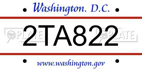 2TA822 District Of Columbia License Plate