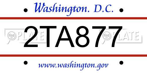 2TA877 District Of Columbia License Plate