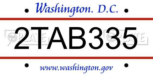 2TAB335 District Of Columbia License Plate