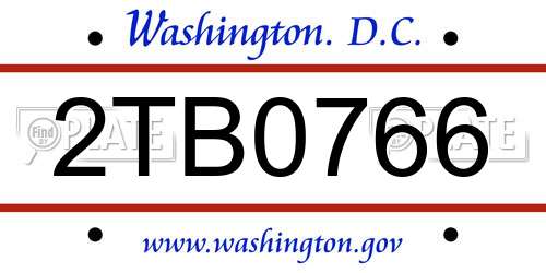 2TB0766 District Of Columbia License Plate