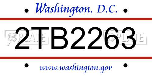 2TB2263 District Of Columbia License Plate