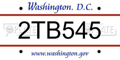 2TB545 District Of Columbia License Plate