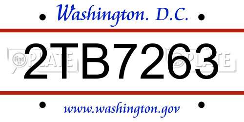 2TB7263 District Of Columbia License Plate