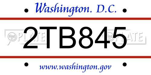 2TB845 District Of Columbia License Plate