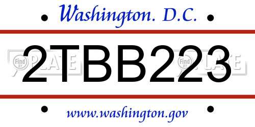2TBB223 District Of Columbia License Plate