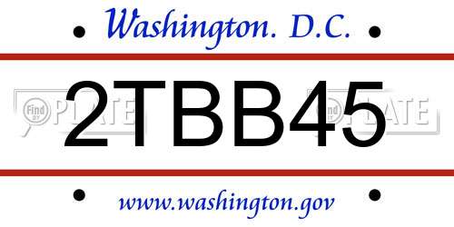 2TBB45 District Of Columbia License Plate