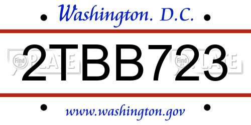 2TBB723 District Of Columbia License Plate