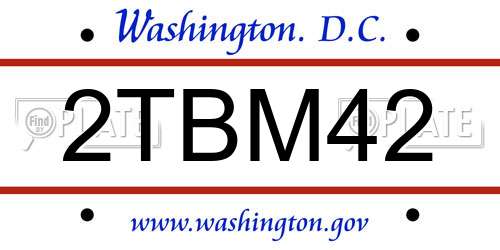2TBM42 District Of Columbia License Plate