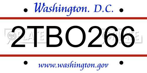 2TBO266 District Of Columbia License Plate