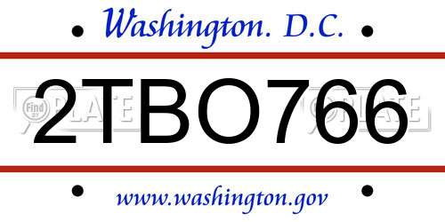 2TBO766 District Of Columbia License Plate