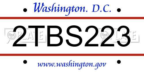 2TBS223 District Of Columbia License Plate