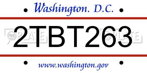 2TBT263 District Of Columbia License Plate